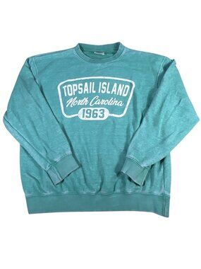 Topsail Island North Carolina 1963 Crewneck Sweatshirt Sz L Salty Wave Teal Blue